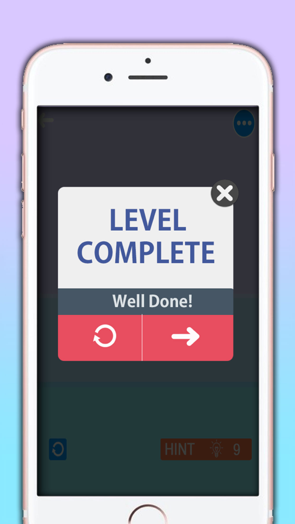 Word Twist - Classic Word Game - Screenshot of Word Twist app displaying a Level Complete message with Well Done text and navigation buttons on a smartphone.