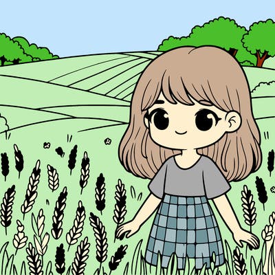a girl in a field