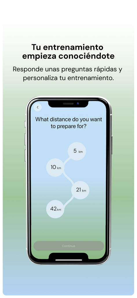 The Ginger Club - Personalized running distance selection screen on The Ginger Club app