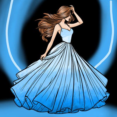 realistic woman with dress flowing in the wind