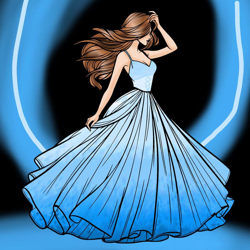 realistic woman with dress flowing in the wind