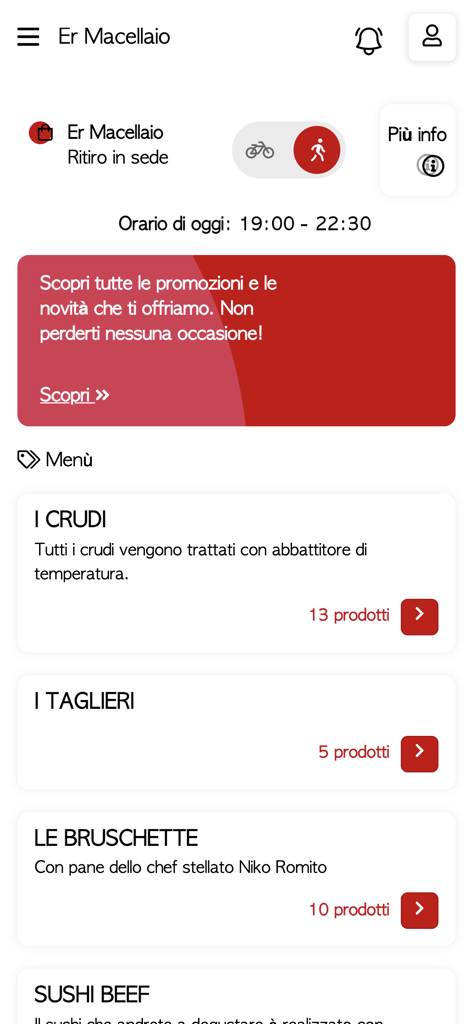 Er Macellaio - Roma - Menu screen of Er Macellaio Roma butcher shop app displaying meat categories