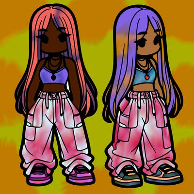 girl in baggy pants crop top and long hair