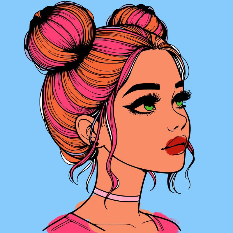 realistic girl with buns on the top of her head