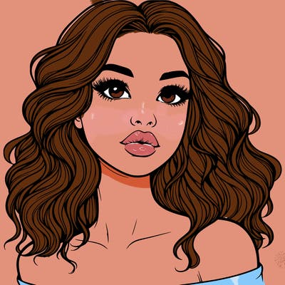 realistic girl with wavy hair and lips