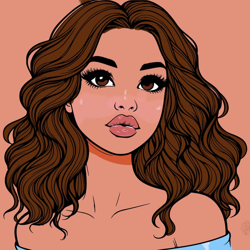 realistic girl with wavy hair and lips