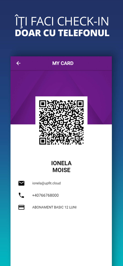 UPfit.today - Tessera socio digitale UPfit.today e codice QR per il check-in in palestra