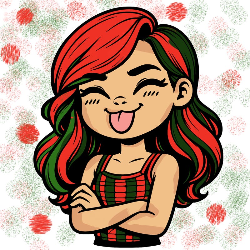 realistic girl crossing her arms and wearing a tank top with her tongue held out she has long hair