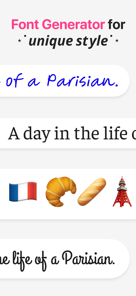 Recurso gerador de fontes mostrando diferentes estilos de texto para legendas de mídia social
