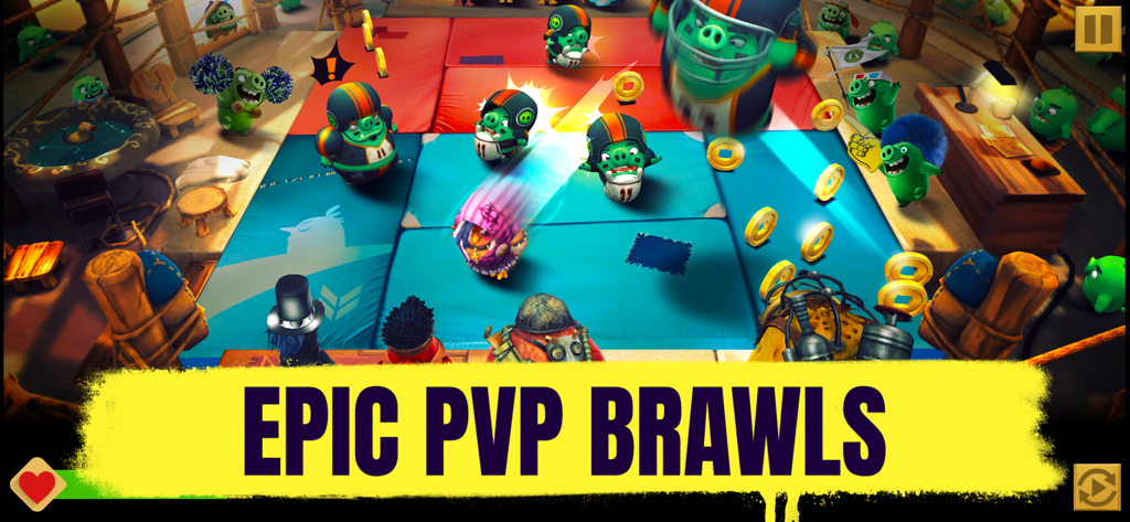 Angry Birds Evolution - Angry Birds Evolution gameplay showing a PvP brawl against pigs in football gear