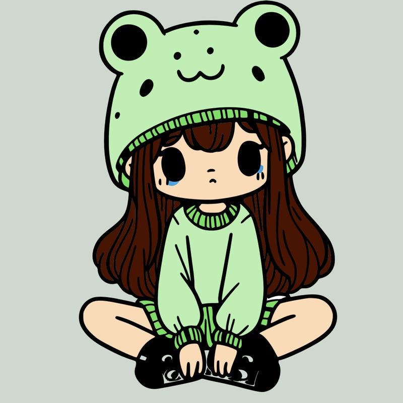 a girl wearing a frog hat and some frog socks