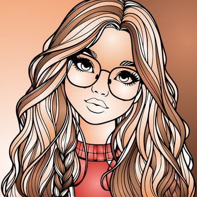 girl with long hair and freckles and glasses realistic