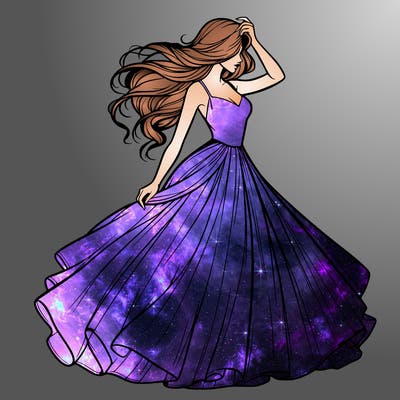 realistic woman with dress flowing in the wind