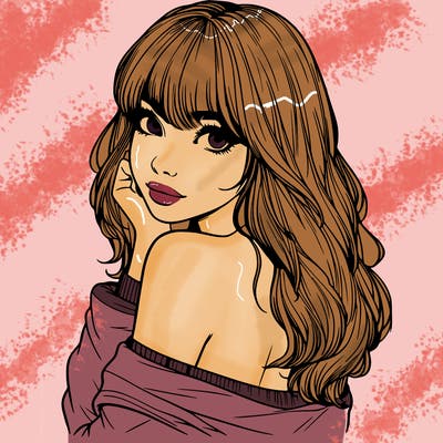 realistic girl with bangs looking over her shoulder