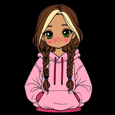 a realistic girl with a oversized hoodie and she has braids