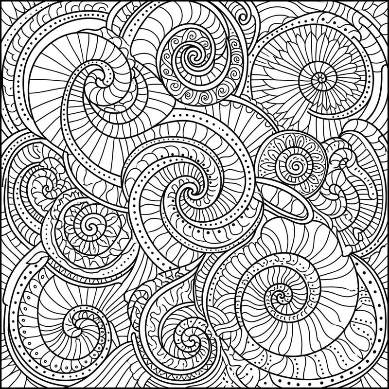 Dive into a world of complex beauty with this mesmerizing spiral geometric patterns coloring page, perfect for anyone seeking a mindful artistic challenge. Its intricate coiling forms provide endless opportunities for creative expression and stress relief.