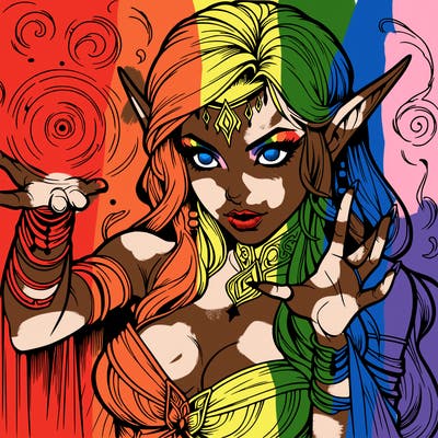 realistic scary beautiful elf sorceress casting spell