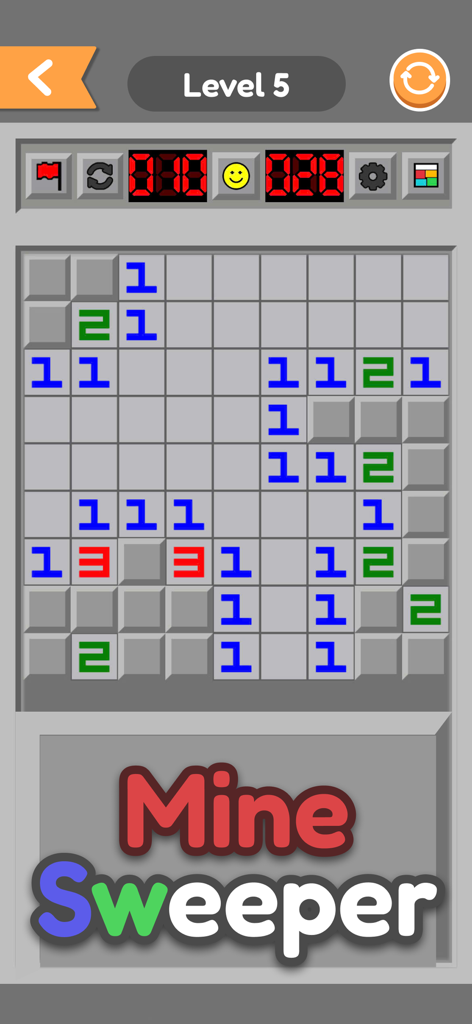 No internet - Offline Games - Classic Mine Sweeper puzzle game interface from the No internet Offline Games app collection.
