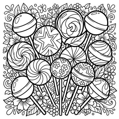 Dive into a burst of sugary delight with this captivating Pop Art lollipops coloring page. Celebrate the joyous energy of Spring as you bring these stylish treats and blooming flowers to vibrant life.