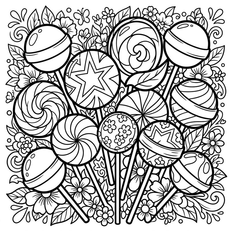 Dive into a burst of sugary delight with this captivating Pop Art lollipops coloring page. Celebrate the joyous energy of Spring as you bring these stylish treats and blooming flowers to vibrant life.
