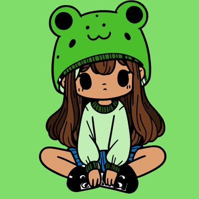a girl wearing a frog hat and some frog socks