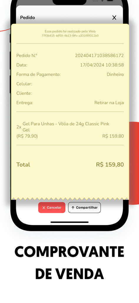 Controle de estoque - Kontro - Digitaler Verkaufsbeleg für eine Kleinunternehmerbestellung auf einem Handybildschirm