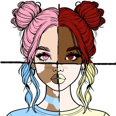 realistic girl with two buns in hair and lips