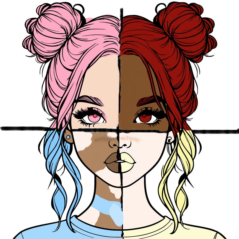 realistic girl with two buns in hair and lips