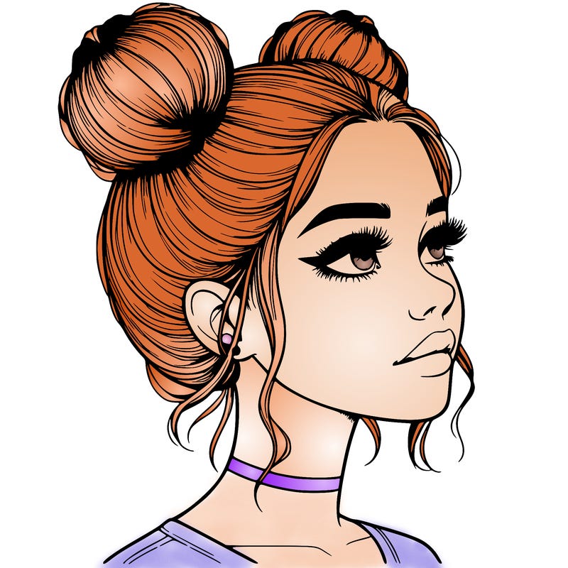 realistic girl with buns on the top of her head