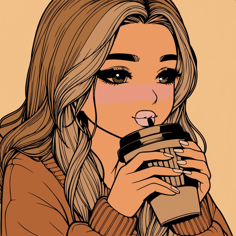 realistic girl drinking coffee