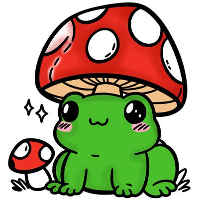 a cute frog with a mushroom hat