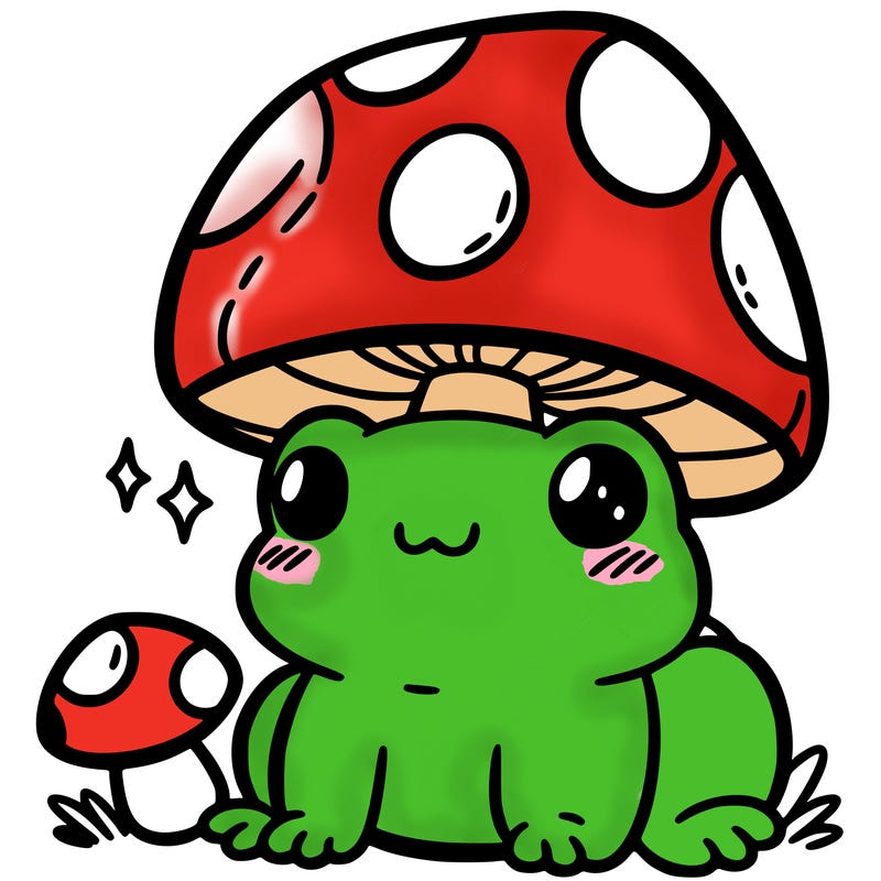 a cute frog with a mushroom hat