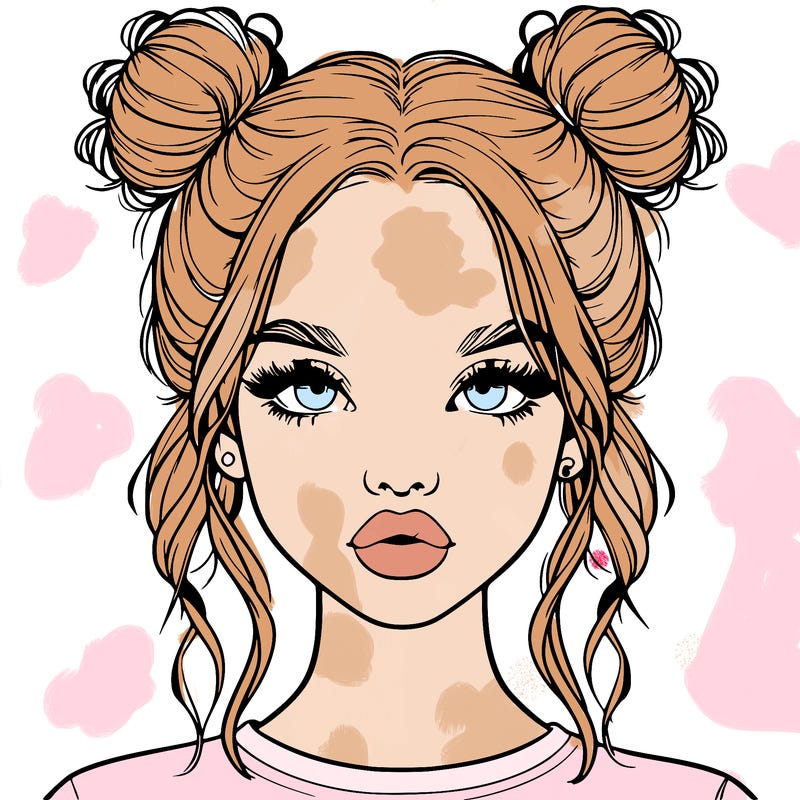realistic girl with two buns in hair and lips
