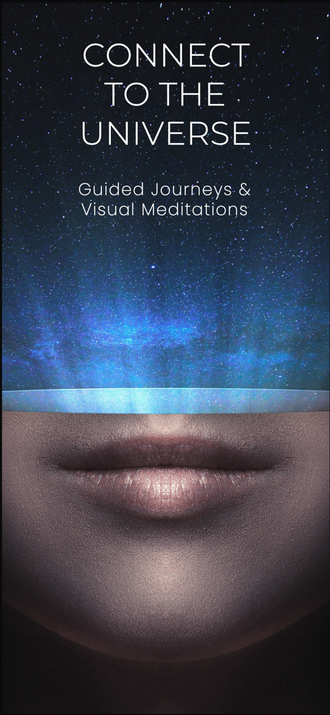 Pantalla de la aplicación Portal Paralelo mostrando viajes guiados y meditaciones visuales para conectarse con el universo