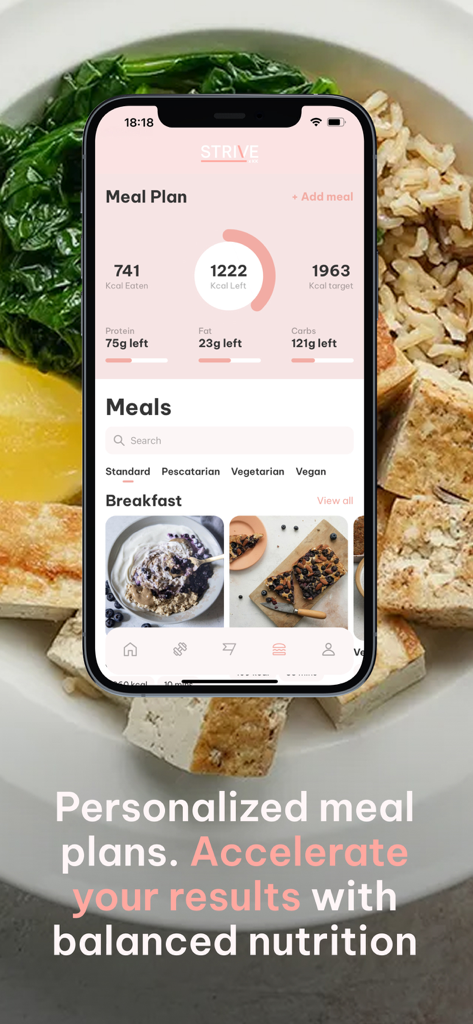 Strive by KKFIT - Strive by KKFITアプリのダッシュボード、パーソナライズされた食事プランと毎日の栄養追跡を表示