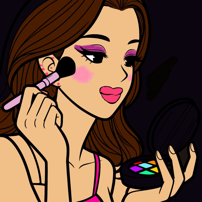 little girl putting on makeup