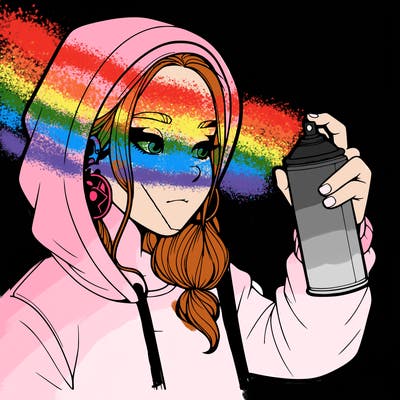 a realistic girl, spray painting