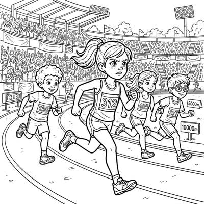 Get ready to race with our exciting long-distance runners coloring page for kids! This dynamic scene captures young athletes in full stride, perfect for inspiring creativity and a love for sports.