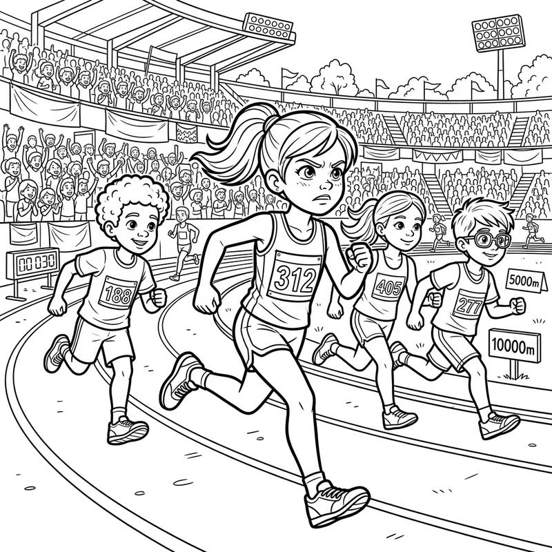 Get ready to race with our exciting long-distance runners coloring page for kids! This dynamic scene captures young athletes in full stride, perfect for inspiring creativity and a love for sports.