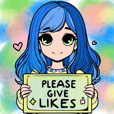 realistic girl that is holding a sign that says please give likes
