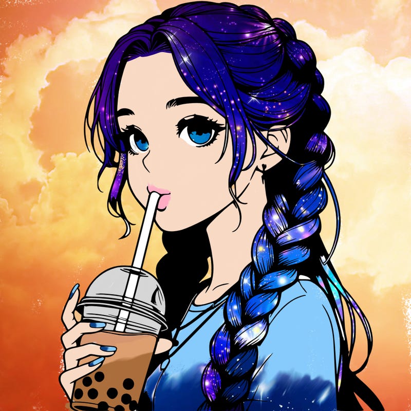 realistic girl with braided hair drinking boba