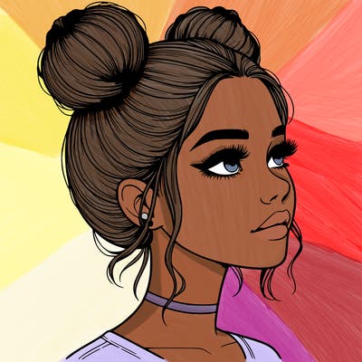 realistic girl with buns on the top of her head