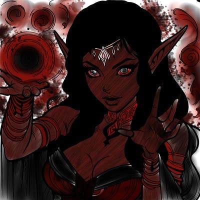 realistic scary beautiful elf sorceress casting spell