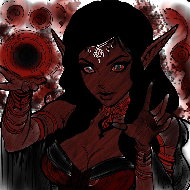 realistic scary beautiful elf sorceress casting spell