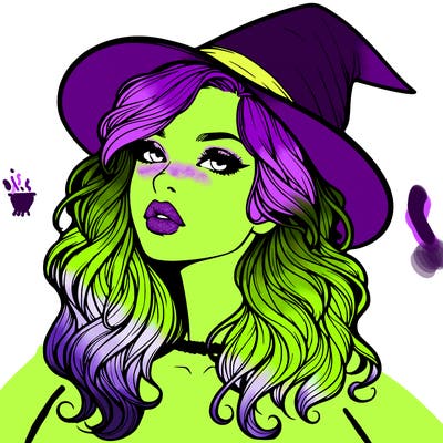 realistic witch girl with wavy hair and lips