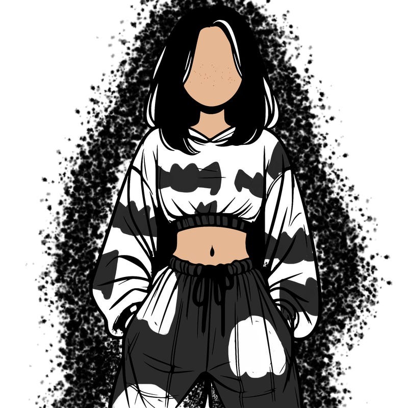 realistic girl faceless with baggy pants and a crop top
