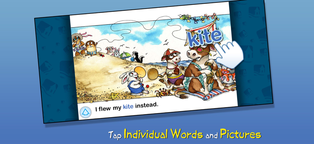Just Grandma and Me - A scene from the Just Grandma and Me app showing the tappable words feature for early readers.