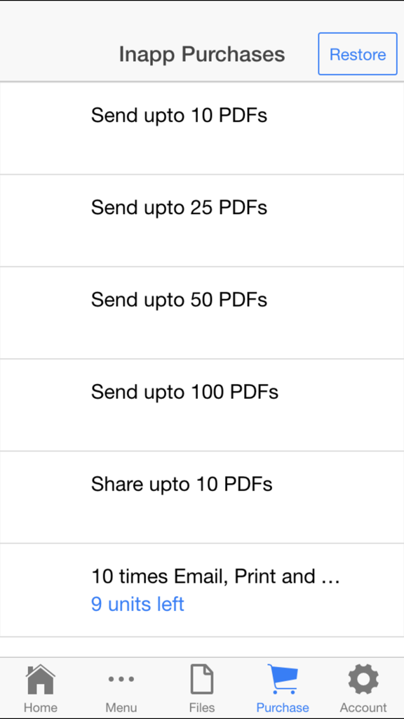 Check Book Register - Check Book Register app in-app purchase menu for PDF exports