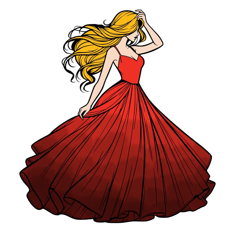 realistic woman with dress flowing in the wind