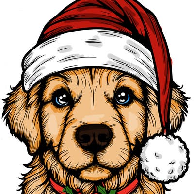 realistic dog with a christmas hat